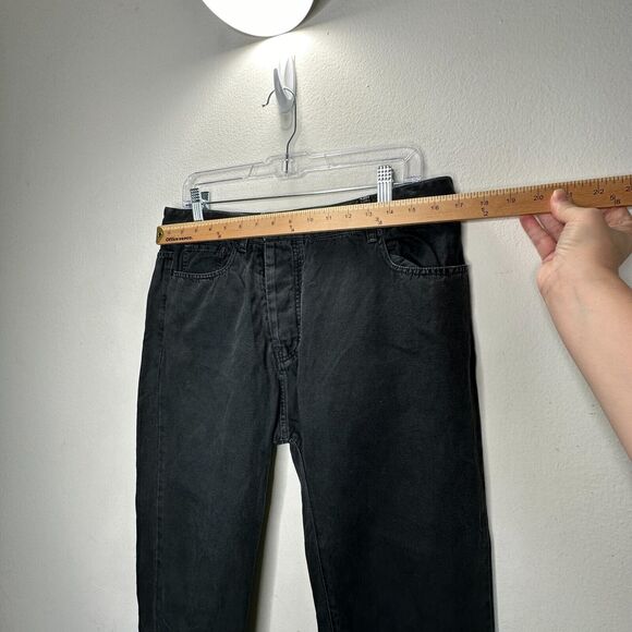 Nili Lotan Muted Black Drop Crotch Button Front Cropped Denim Jeans Size 6 - Picture 12 of 14